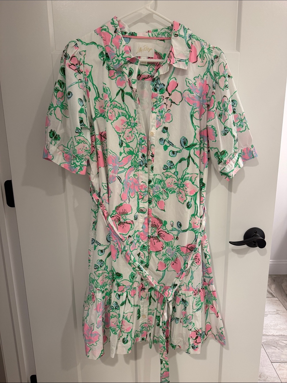Lilly Pulitzer Pink & Green Floral Shirt Dress